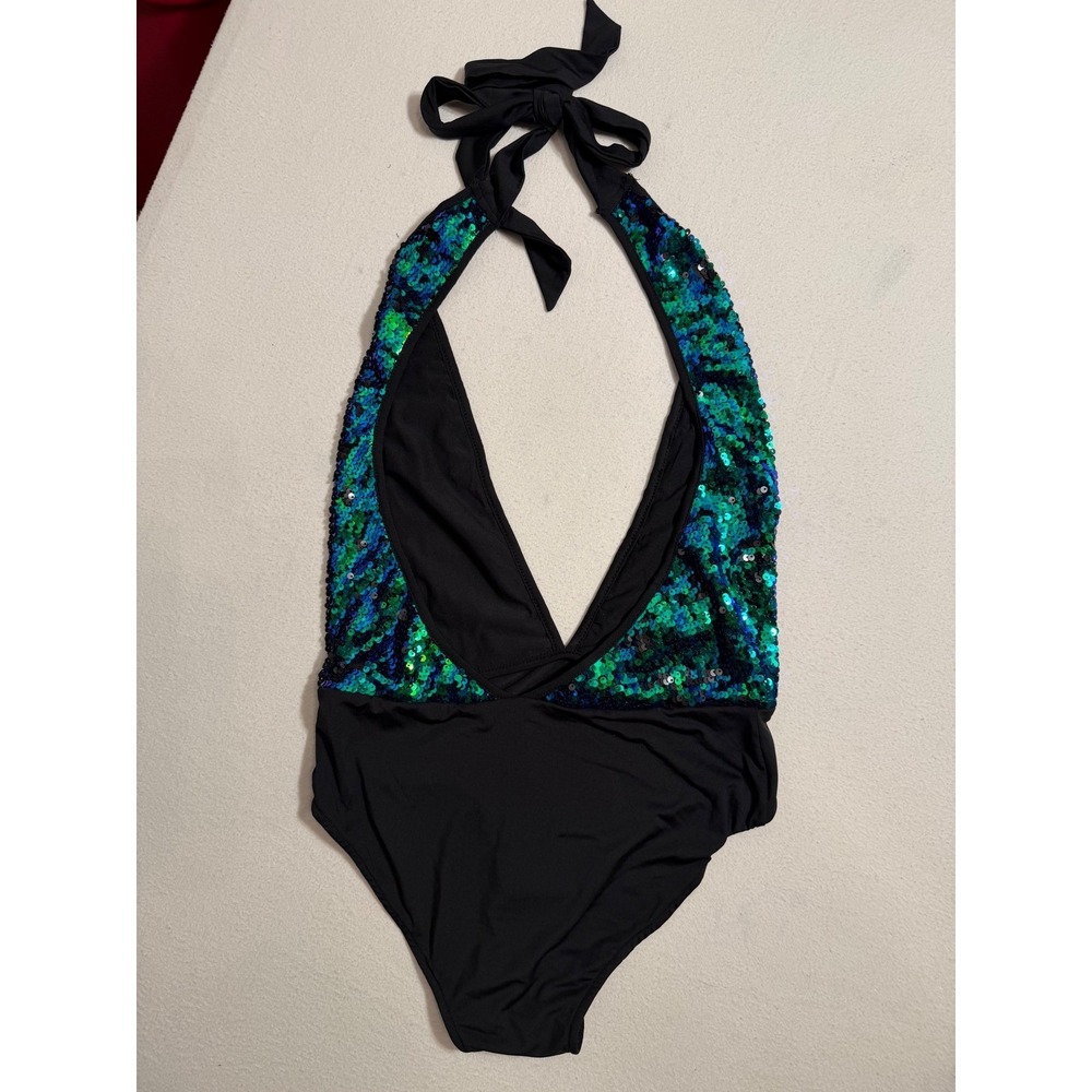 iHeartRaves Sequin Halter Bodysuit Teal Green Blue Mermaid Festival DSJ1185 NEW